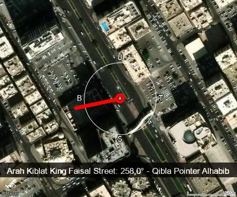 peta arah kiblat King Faisal Street: 258,0°