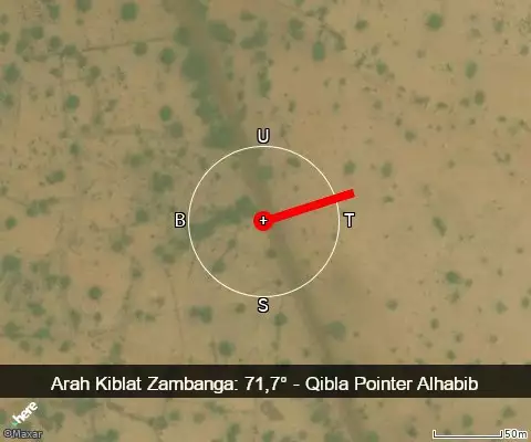 peta arah kiblat Zambanga: 71,7°