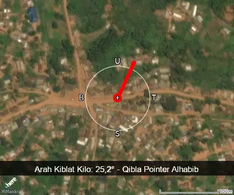 peta arah kiblat Kilo: 25,2°