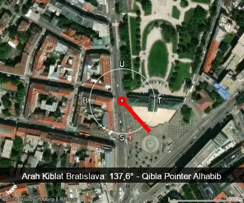 peta arah kiblat Bratislava: 137,6°