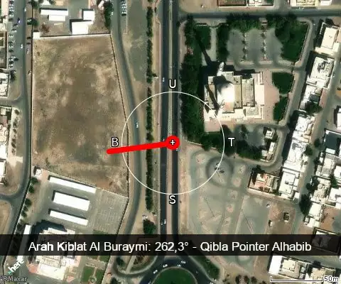 peta arah kiblat Al Buraymi: 262,3°