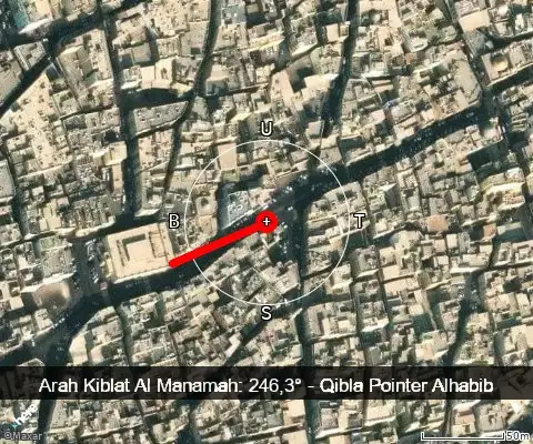 peta arah kiblat Al Manamah: 246,3°