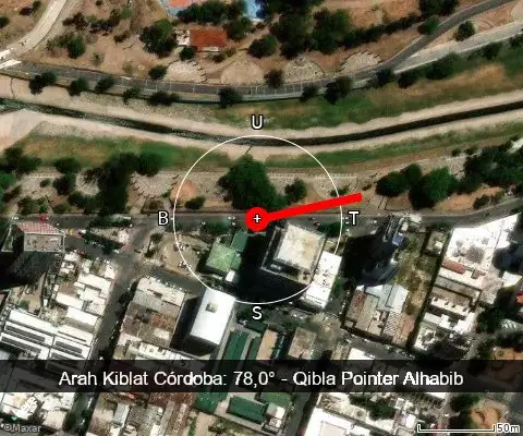 peta arah kiblat Córdoba: 78,0°