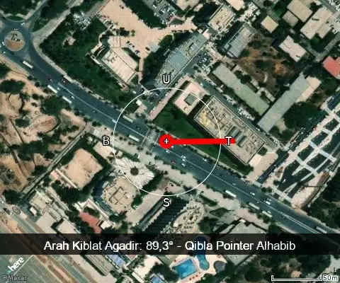 peta arah kiblat Agadir: 89,3°