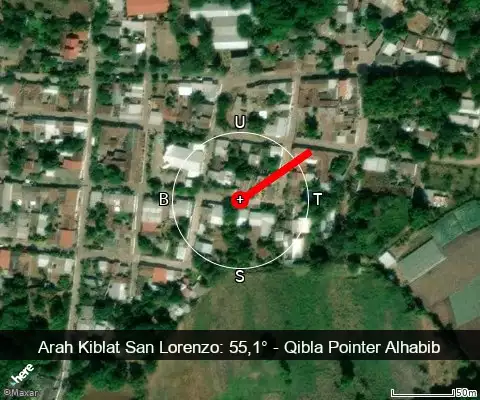 peta arah kiblat San Lorenzo: 55,1°