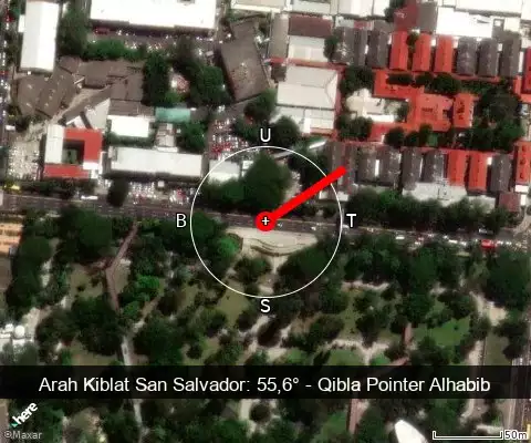 peta arah kiblat San Salvador: 55,6°