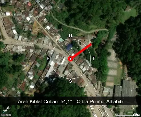 peta arah kiblat Cobán: 54,1°