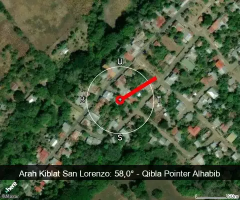 peta arah kiblat San Lorenzo: 58,0°
