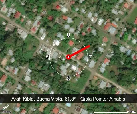 peta arah kiblat Buena Vista: 61,8°