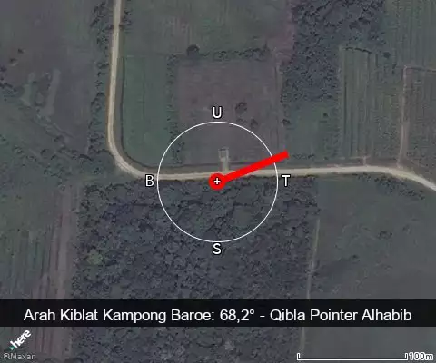 peta arah kiblat Kampong Baroe: 68,2°