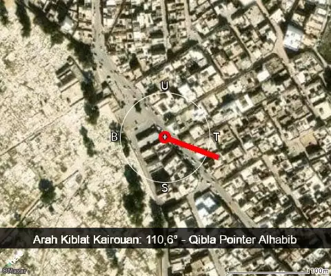 peta arah kiblat Kairouan: 110,6°