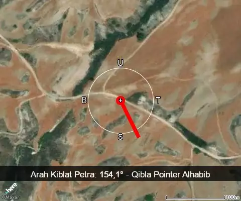 peta arah kiblat Petra: 154,1°