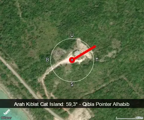 peta arah kiblat Cat Island: 59,3°