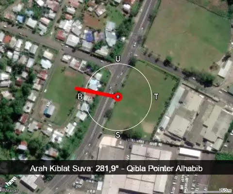 peta arah kiblat Suva: 281,9°