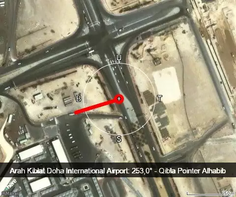 peta arah kiblat Doha International Airport: 253,0°