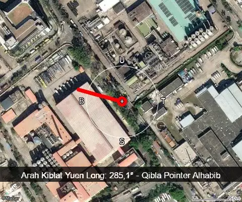 peta arah kiblat Yuen Long: 285,1°