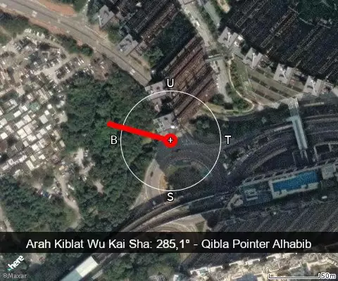 peta arah kiblat Wu Kai Sha: 285,1°