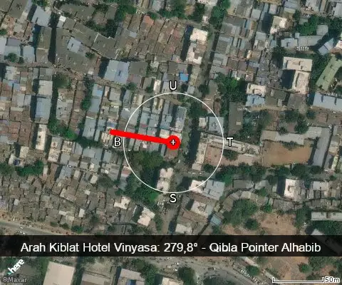peta arah kiblat Hotel Vinyasa: 279,8°