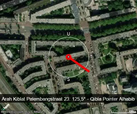 peta arah kiblat Palembangstraat 23: 125,5°
