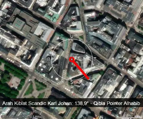 peta arah kiblat Scandic Karl Johan: 138,9°