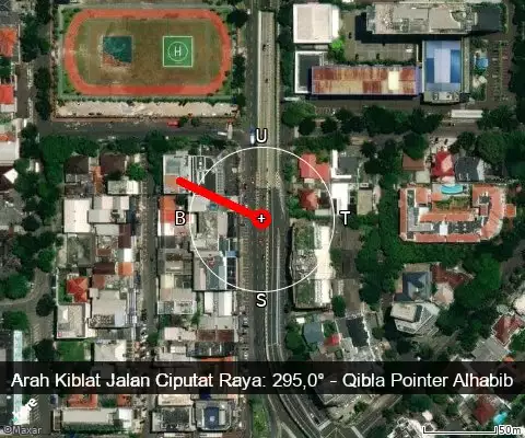 peta arah kiblat Jalan Ciputat Raya: 295,0°