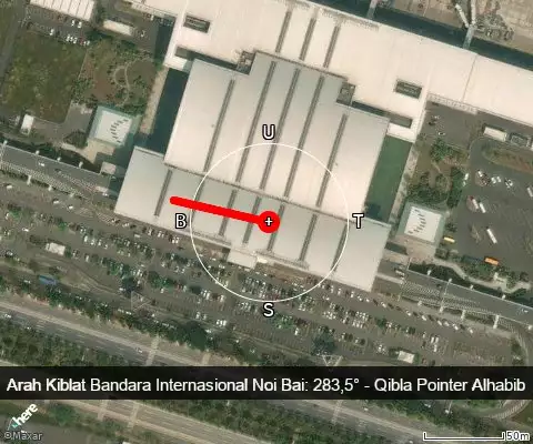 peta arah kiblat Bandara Internasional Noi Bai: 283,5°