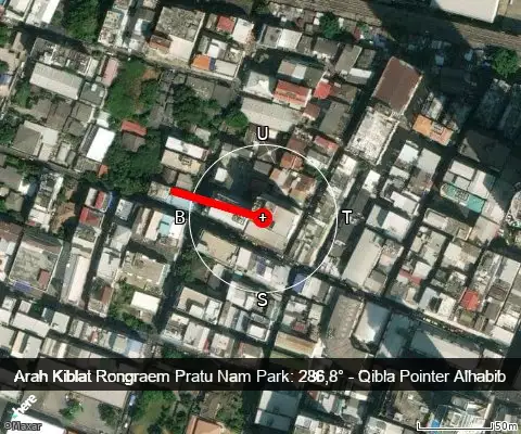 peta arah kiblat Rongraem Pratu Nam Park: 286,8°