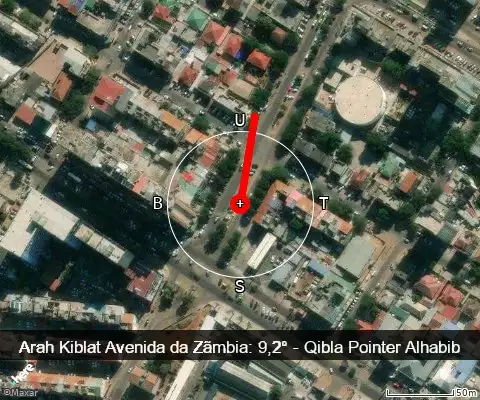 peta arah kiblat Avenida da Zãmbia: 9,2°