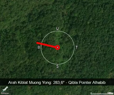 peta arah kiblat Muong Yong: 283,6°
