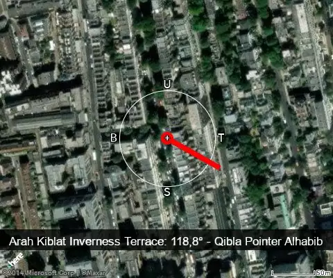 peta arah kiblat Inverness Terrace: 118,8°