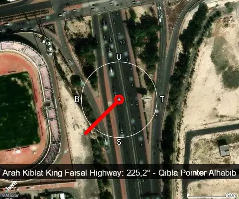 peta arah kiblat King Faisal Highway: 225,2°