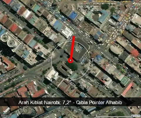 peta arah kiblat Nairobi: 7,2°