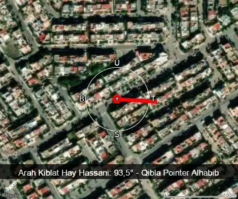 peta arah kiblat Rue de Hassan: 93,5°