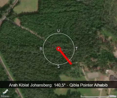peta arah kiblat Johansberg: 140,5°
