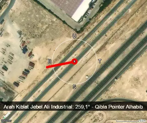 peta arah kiblat Jebel Ali Industrial: 259,1°