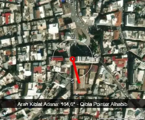 peta arah kiblat Adana: 164,6°