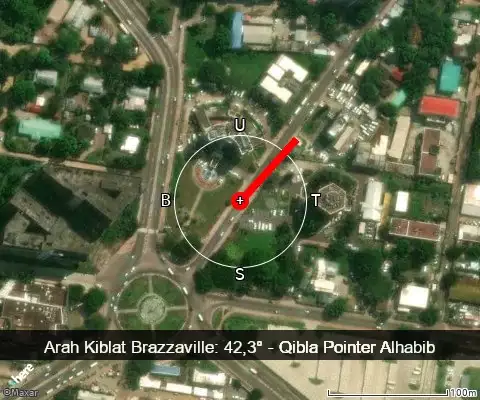 peta arah kiblat Brazzaville: 42,3°