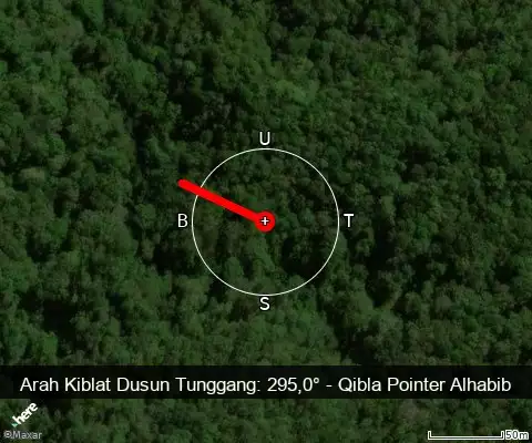 peta arah kiblat Dusun Tunggang: 295,0°