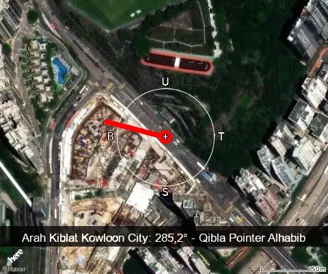 peta arah kiblat Kowloon City: 285,2°