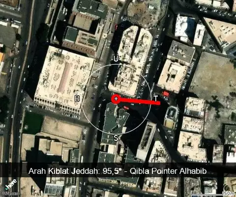 peta arah kiblat Jeddah: 95,5°