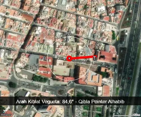 peta arah kiblat Calle Granadera Canaria: 84,6°