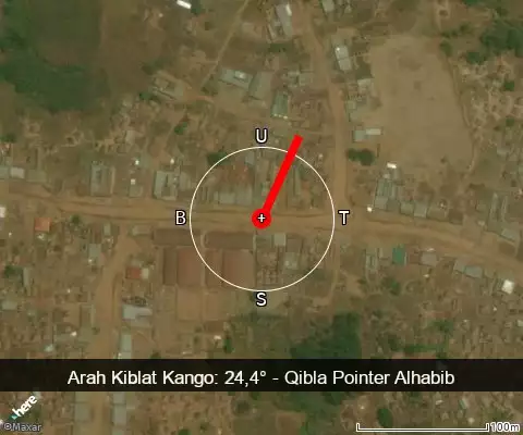 peta arah kiblat Kango: 24,4°