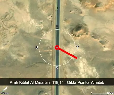 peta arah kiblat Al Misallah: 118,1°