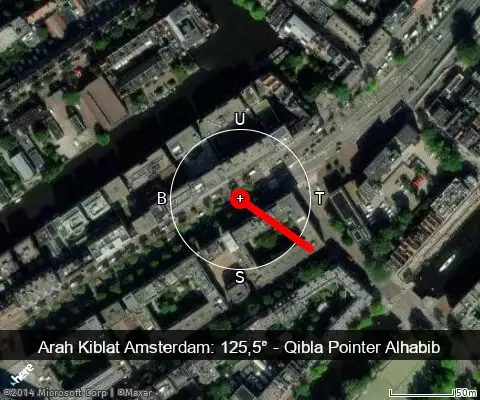 peta arah kiblat Amsterdam: 125,5°