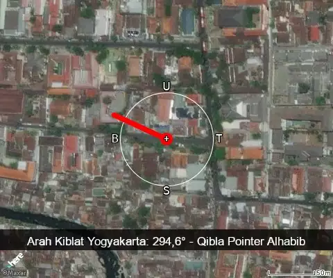 peta arah kiblat Yogyakarta: 294,6°