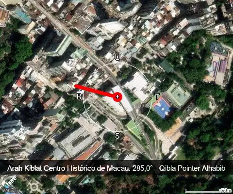 peta arah kiblat Centro Histórico de Macau: 285,0°