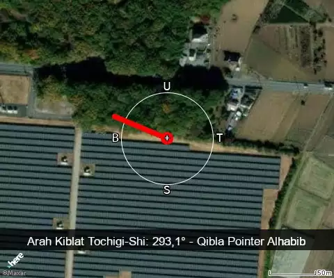 peta arah kiblat Tochigi-Shi: 293,1°