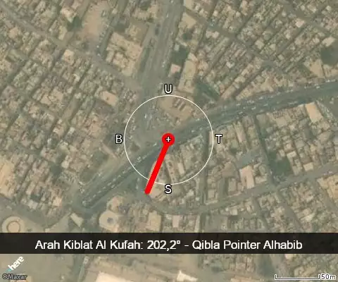peta arah kiblat Al Kufah: 202,2°