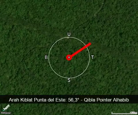 peta arah kiblat Punta del Este: 56,3°