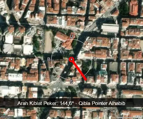peta arah kiblat İzmir Caddesi: 144,6°